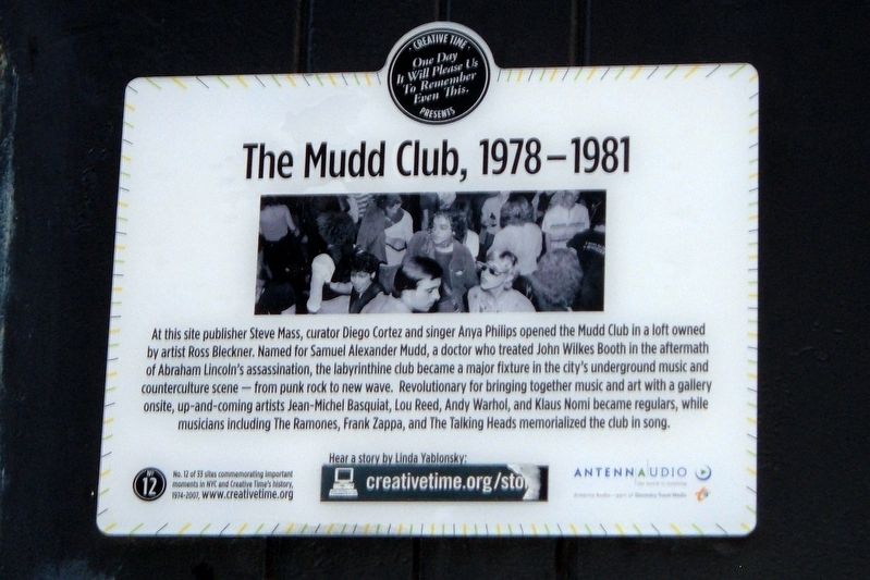 The Mudd Club, 1978-1981 Marker image. Click for full size.
