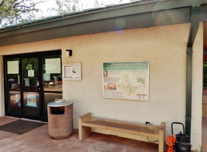 Florida Black Bear Scenic Byway Marker<br>(<i>wide view; marker mounted visitor center wall</i>) image. Click for full size.