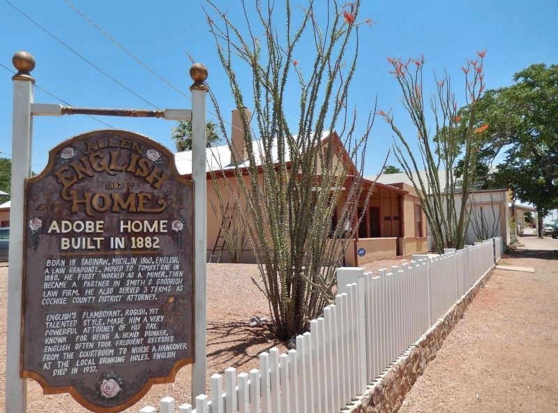 Allen English Home Marker (<i>wide view; English home in background, inside fence, on left</i>). Click for full size. Allen English Home Marker (<i>wide view; English home in background, inside fence, on left</i>) image. Click for full size.