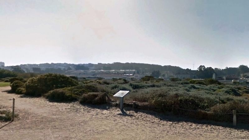 Homeland of the Yelamu Marker (<i>wide view; looking south from Crissy Field Beach</i>) image. Click for full size.