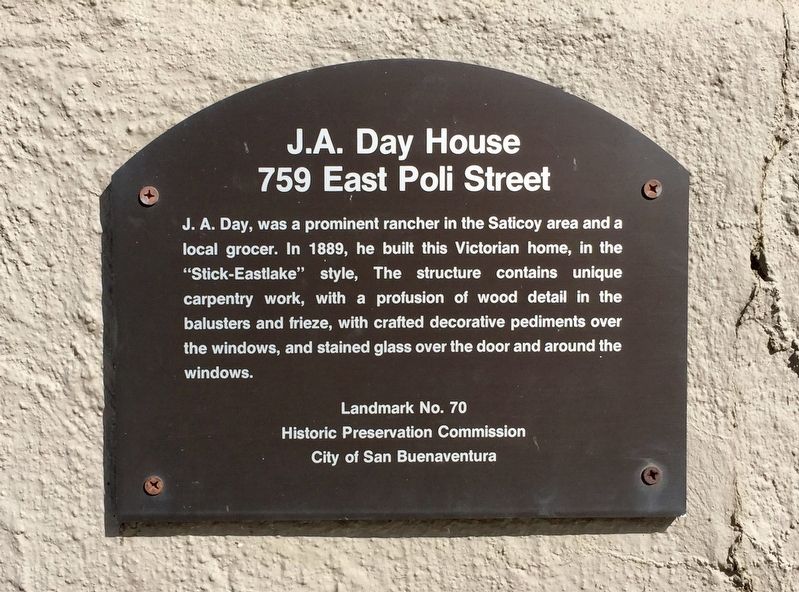 J.A. Day House Marker image. Click for full size.