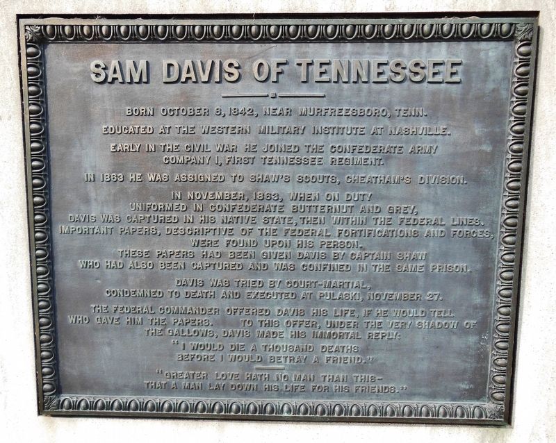 Sam Davis of Tennessee Marker image. Click for full size.