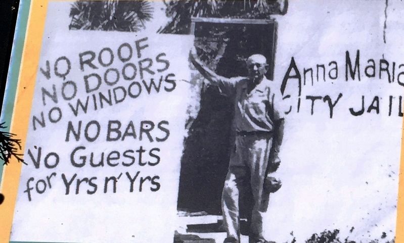 Marker detail: Mitch Davis in front of the jail that he built. Click for full size. Marker detail: Mitch Davis in front of the jail that he built image. Click for full size.