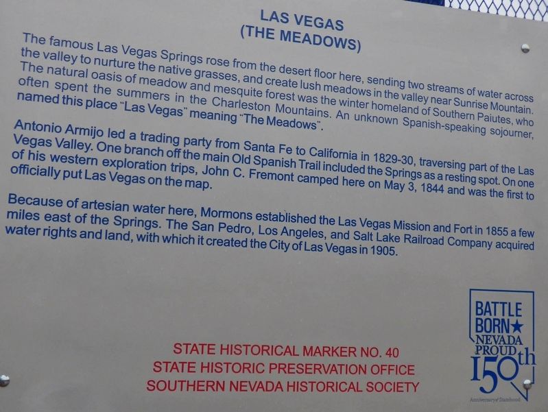Las Vegas (The Meadows) Marker. Click for full size. Las Vegas (The Meadows) Marker image. Click for full size.