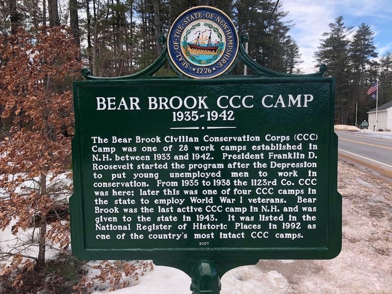Bear Brook CCC Camp Marker. Click for full size. Bear Brook CCC Camp Marker image. Click for full size.
