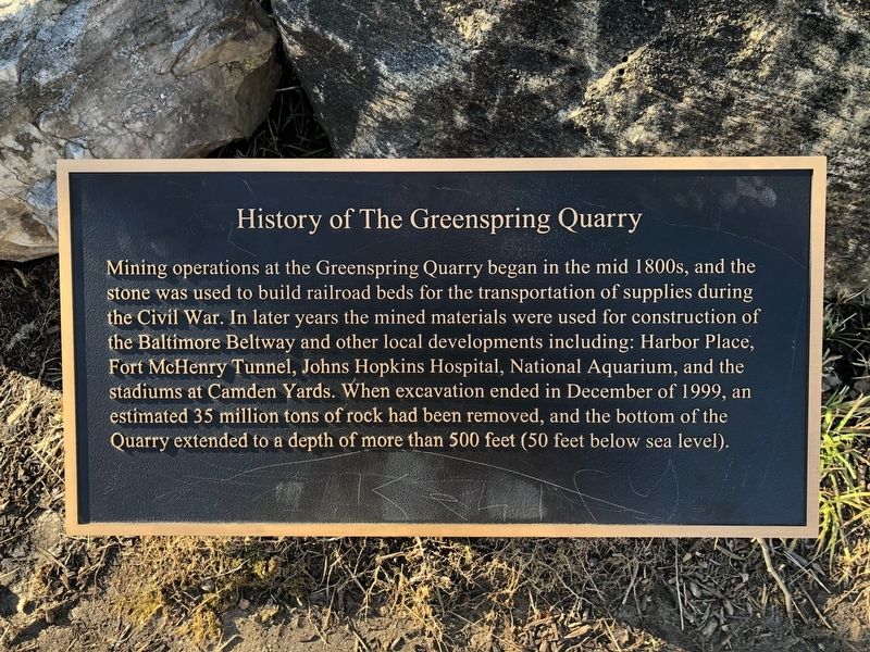 History of The Greenspring Quarry Marker image. Click for full size.