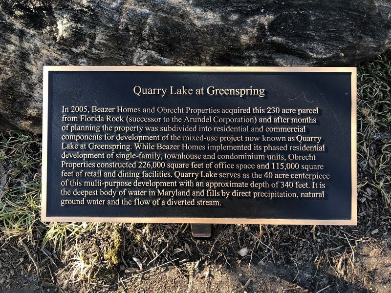 Quarry Lake at Greenspring Marker image. Click for full size.