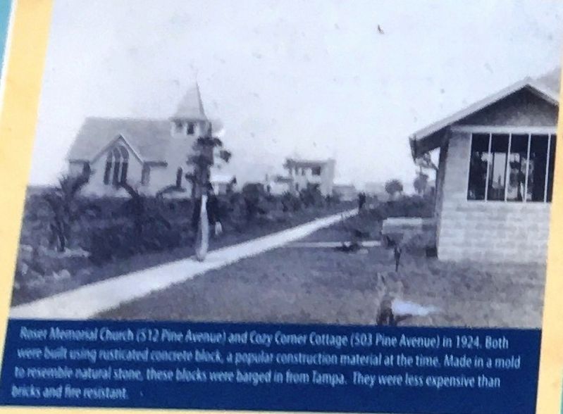 Marker detail: Roser Memorial Church and Cory Corner Cottage image. Click for full size.