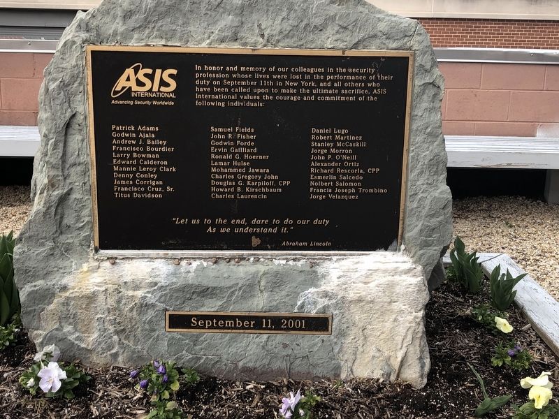 ASIS International 9/11 Memorial. Click for full size. ASIS International 9/11 Memorial image. Click for full size.
