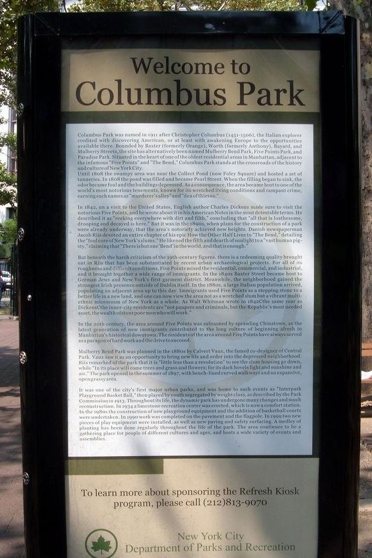 Welcome to Columbus Park Marker. Click for full size. Welcome to Columbus Park Marker image. Click for full size.