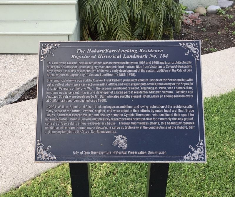 The Hobart/Barr/Lucking Residence Marker. Click for full size. The Hobart/Barr/Lucking Residence Marker image. Click for full size.