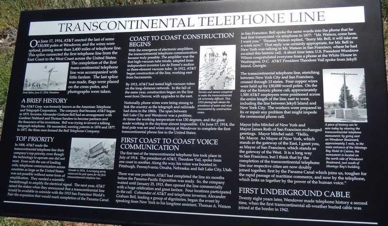 Transcontinental Telephone Line Marker image. Click for full size.