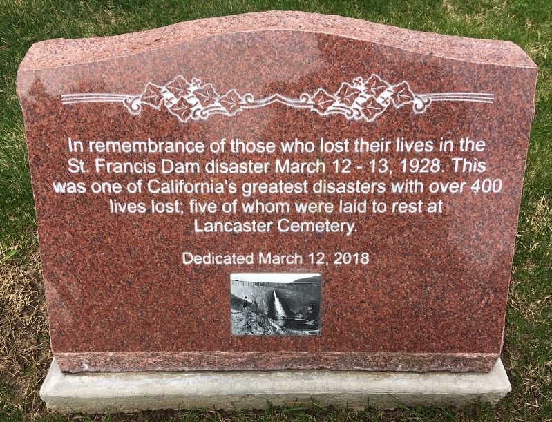 St. Francis Dam Disaster Marker. Click for full size. St. Francis Dam Disaster Marker image. Click for full size.