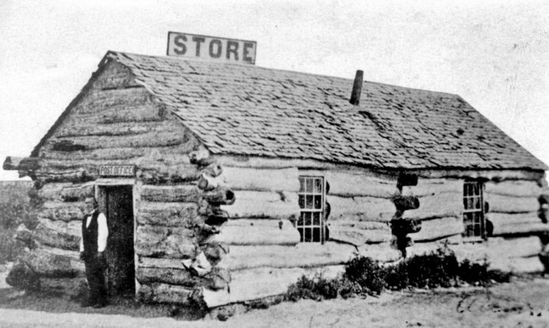 Marker detail: Hiram C. Bull�s General Store also served as Alton�s first Post Office. Circa 1878 image. Click for full size.