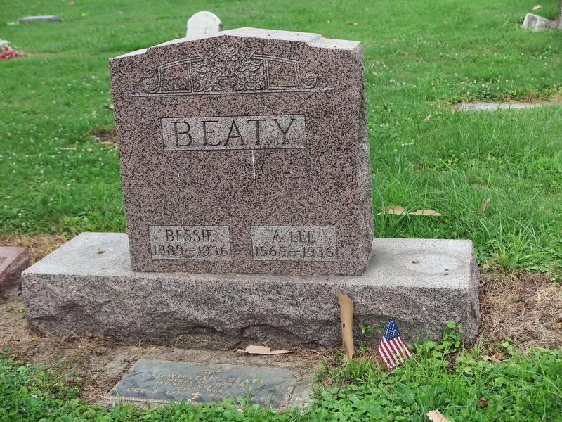 Beaty Tombstone with Powhatan Beaty marker below image. Click for full size.