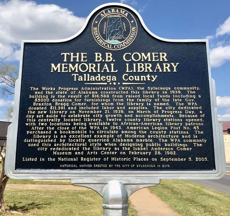 The B.B. Comer Memorial Library Marker image. Click for full size.