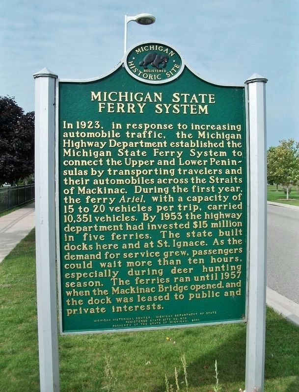 Michigan State Ferry System<br>(<i>marker side 1 • faces east</i>) image. Click for full size.