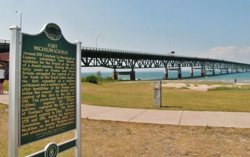 Fort Michilimackinac / Michilimackinac State Park Marker (<i>wide view</i>) image. Click for full size.