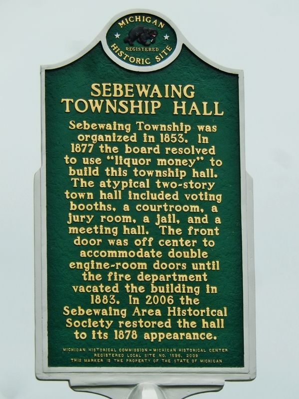Sebewaing Township Hall Marker. Click for full size. Sebewaing Township Hall Marker image. Click for full size.
