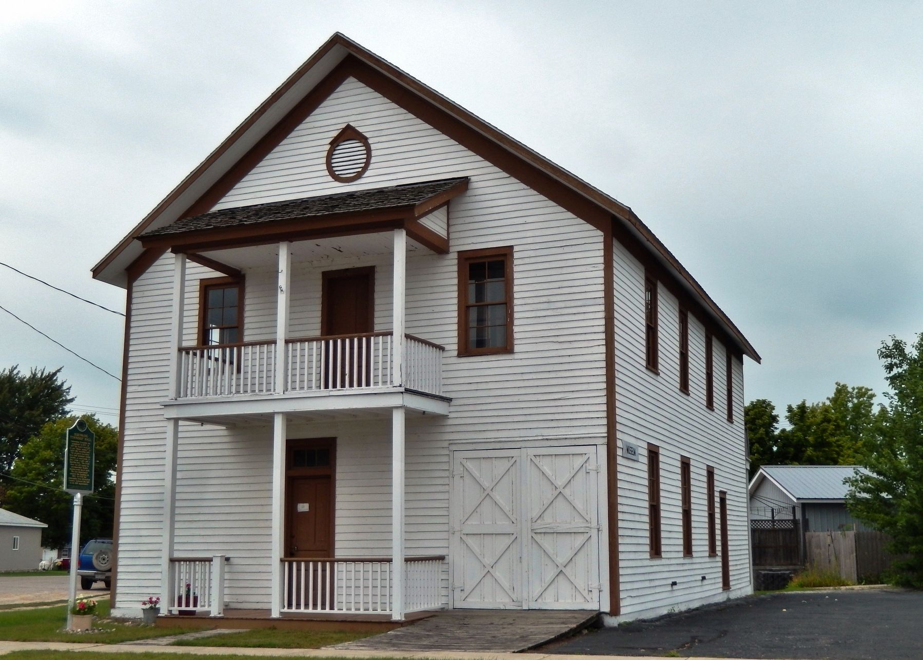 Sebewaing Township Hall (<i>front/east side view; marker visible on left</i>). Click for full size. Sebewaing Township Hall (<i>front/east side view; marker visible on left</i>) image. Click for full size.