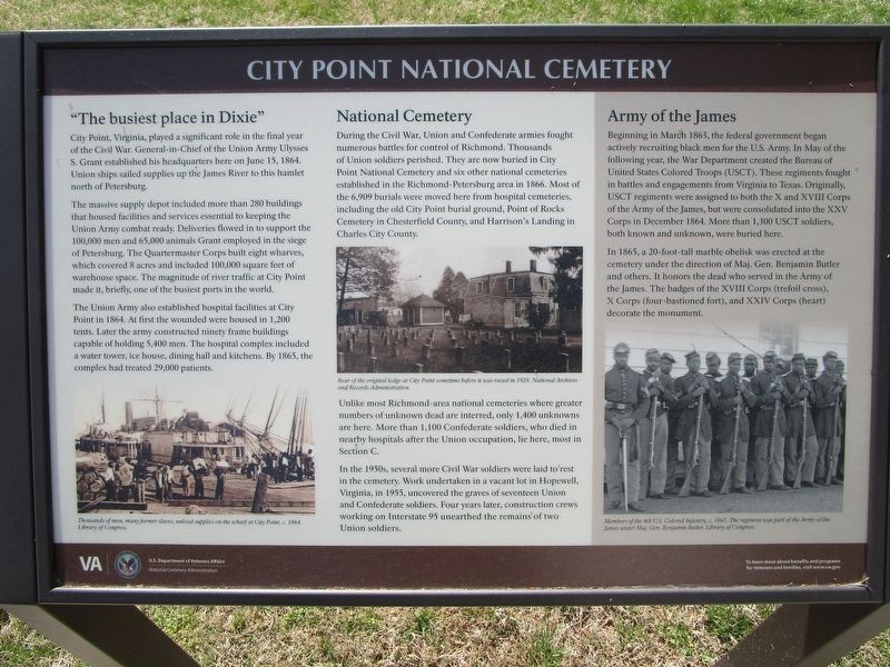City Point National Cemetery Marker. Click for full size. City Point National Cemetery Marker image. Click for full size.