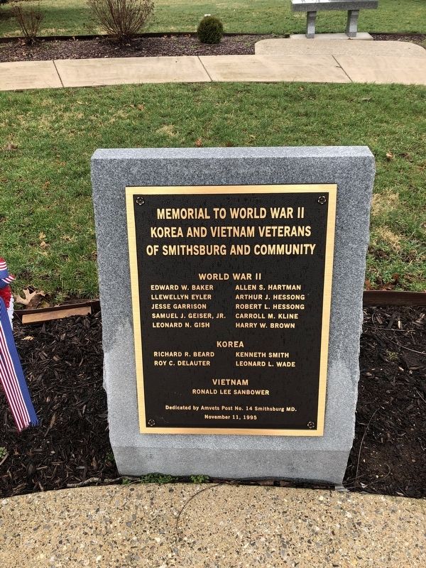 Memorial to World War II Korea and Vietnam Veterans of Smithsburg and Community Marker image. Click for full size.