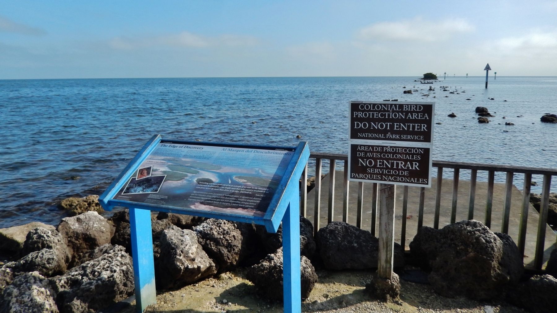 The Edge of Discovery Marker (<i>wide view; looking east across Biscayne Bay</i>) image. Click for full size.