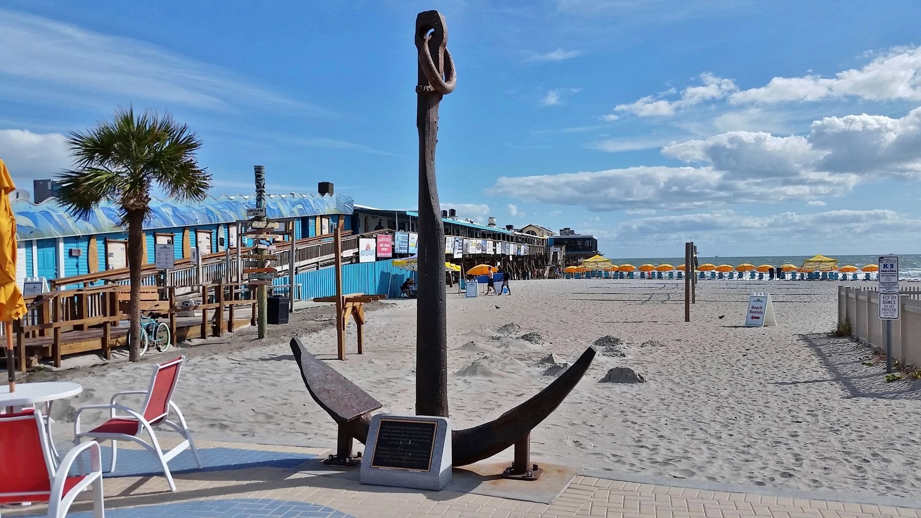 18th Century Whaling Ship Anchor (<i>marker at base; Cocoa Beach Pier in background on left</i>). Click for full size. 18th Century Whaling Ship Anchor (<i>marker at base; Cocoa Beach Pier in background on left</i>) image. Click for full size.