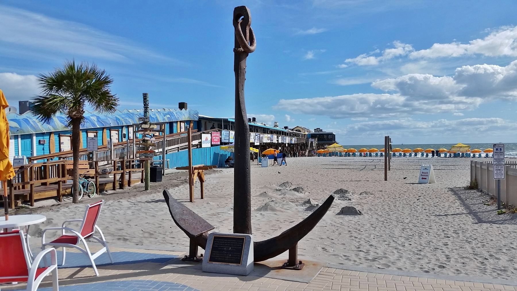 18th Century Whaling Ship Anchor (<i>marker at base; Cocoa Beach Pier in background on left</i>) image. Click for full size.