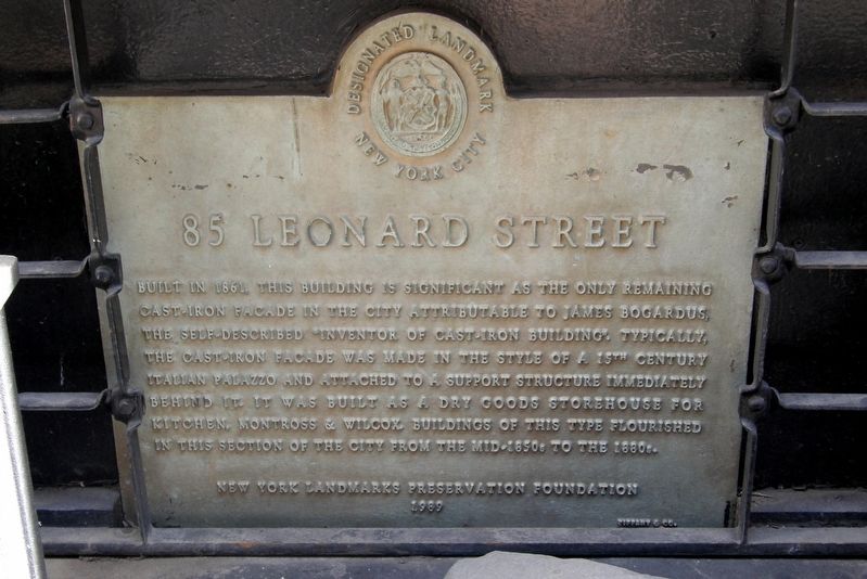85 Leonard Street Marker. Click for full size. 85 Leonard Street Marker image. Click for full size.