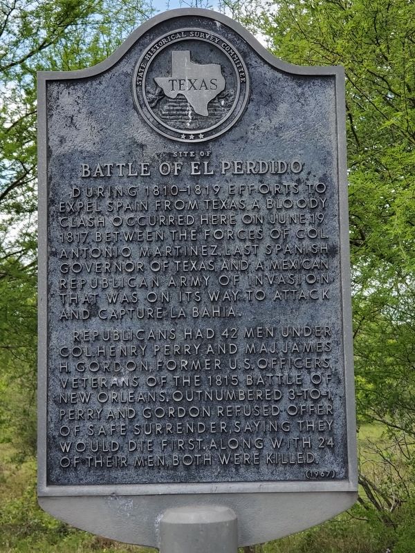 Site of Battle of El Perdido Marker. Click for full size. Site of Battle of El Perdido Marker image. Click for full size.