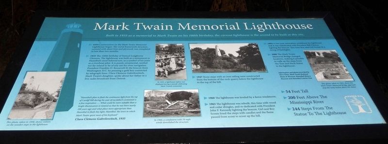 Mark Twain Memorial Lighthouse Marker. Click for full size. Mark Twain Memorial Lighthouse Marker image. Click for full size.