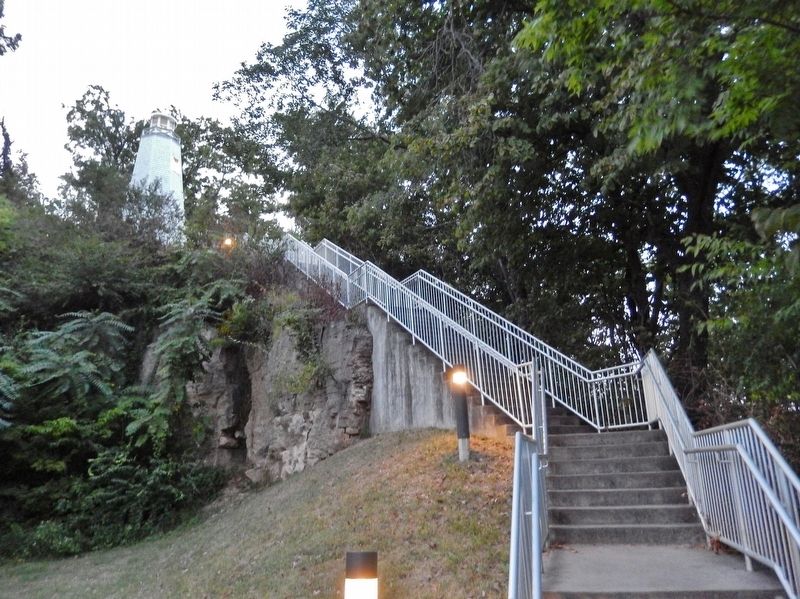 Mark Twain Memorial Lighthouse Staircase (<i>view from Rock Street parking area</i>). Click for full size. Mark Twain Memorial Lighthouse Staircase (<i>view from Rock Street parking area</i>) image. Click for full size.