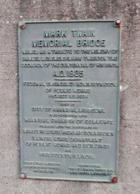 Mark Twain Memorial Bridge Marker (<i>Original WPA marker from 1935</i>). Click for full size. Mark Twain Memorial Bridge Marker (<i>Original WPA marker from 1935</i>) image. Click for full size.