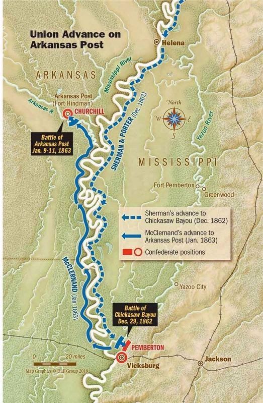 Map showing Gen. Sherman & Adm. Porter's path to Chickasaw Bayou. image. Click for full size.