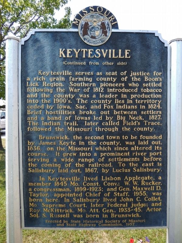 Keytesville Marker (<i>side 2</i>) image. Click for full size.