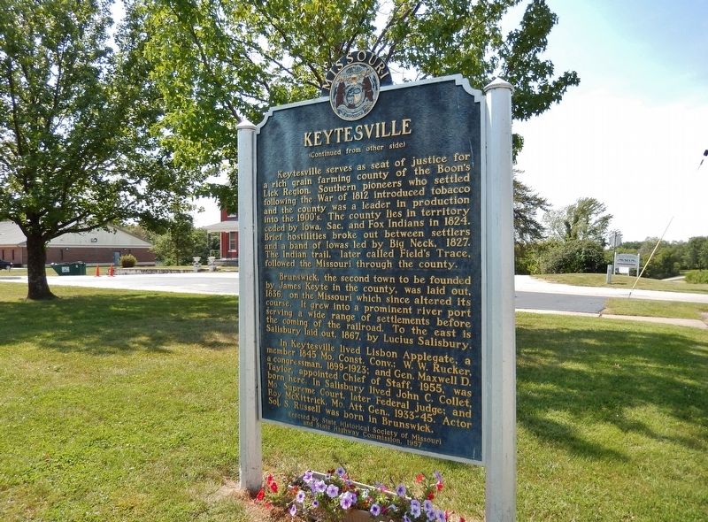 Keytesville Marker (<i>side 2; wide view looking west; South Cherry Street in background</i>) image. Click for full size.