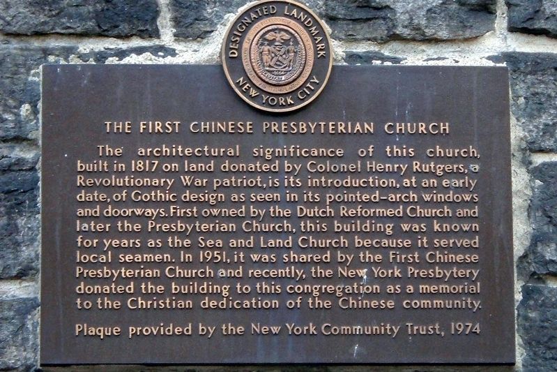 The First Chinese Presbyterian Church Marker image. Click for full size.