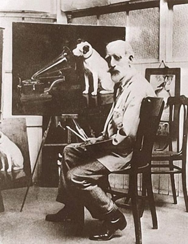 Barraud with one of his many copies of "His Master's Voice" image. Click for full size.