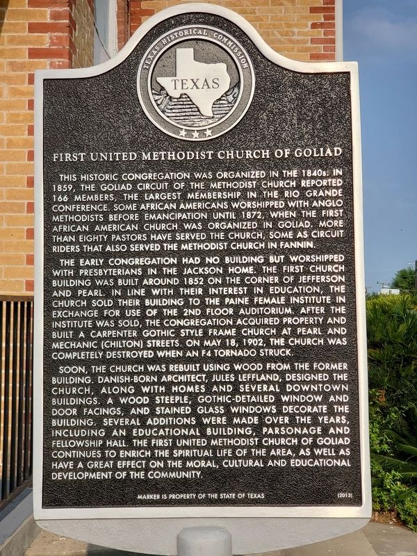 First United Methodist Church of Goliad Marker image. Click for full size.