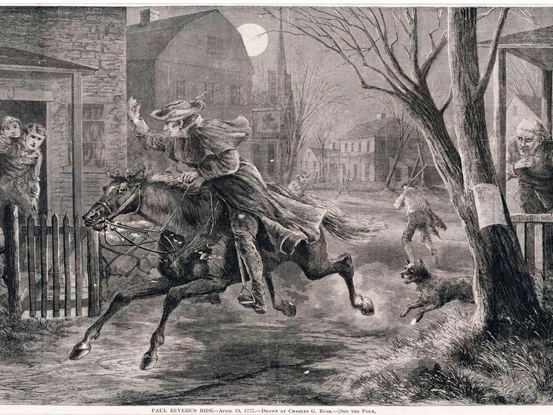 Paul Revere’s Ride, April 19, 1775. Click for full size. Paul Revere’s Ride, April 19, 1775 image. Click for full size.
