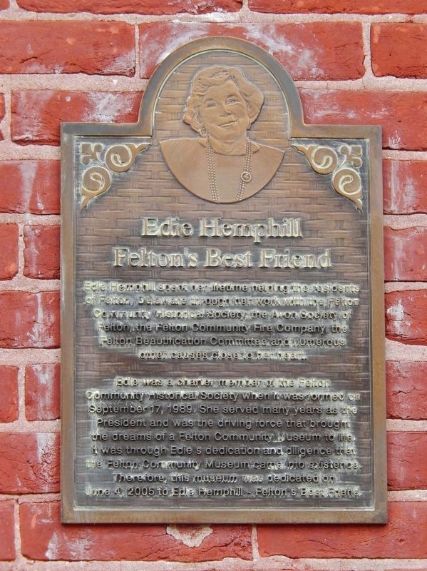 Edie Hemphill Dedication Plaque<br>(<i>mounted on east side of railroad station, near entrance</i>) image. Click for full size.
