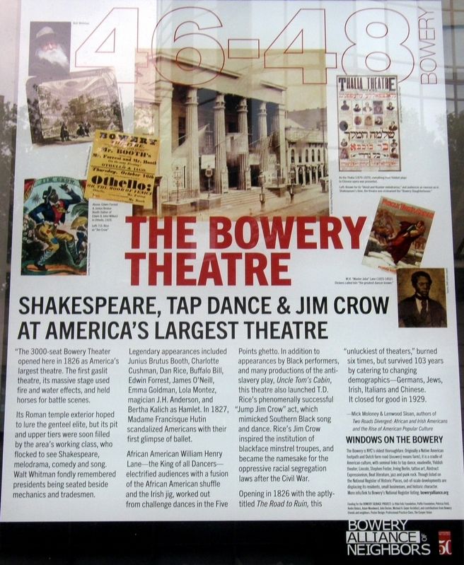 The Bowery Theatre Marker image. Click for full size.