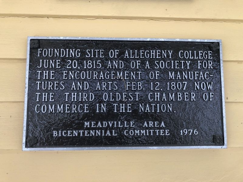 Founding Site of Allegheny College Marker image. Click for full size.