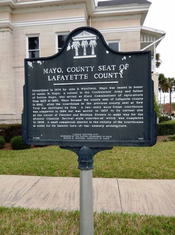 Mayo, County Seat of Lafayette County Marker (<i>tall view</i>) image. Click for full size.
