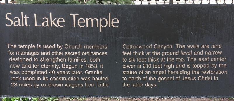 Salt Lake Temple Marker. Click for full size. Salt Lake Temple Marker image. Click for full size.