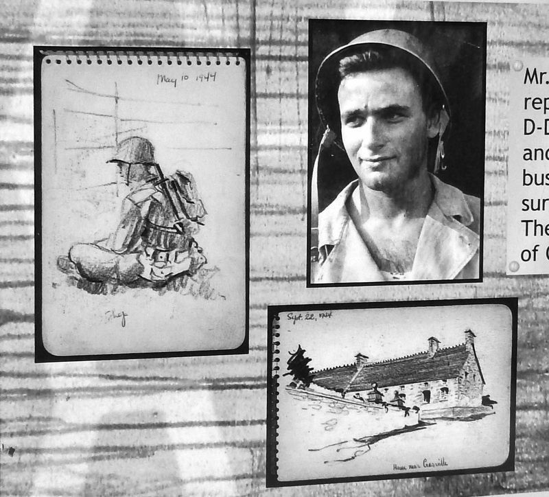 Marker detail: photos of Victor A. Lundy and his sketches,<br>circa 1944 image. Click for full size.