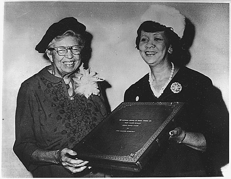 <i>Eleanor Roosevelt receiving the Mary McLeod Bethune Human Rights Award from Dorothy Height...</i> image. Click for full size.