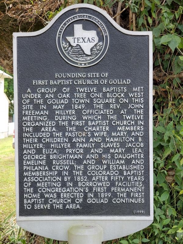 Founding Site of First Baptist Church of Goliad Marker image. Click for full size.