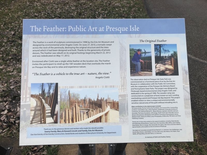 The Feather: Public Art at Presque Isle. Click for full size. The Feather: Public Art at Presque Isle image. Click for full size.
